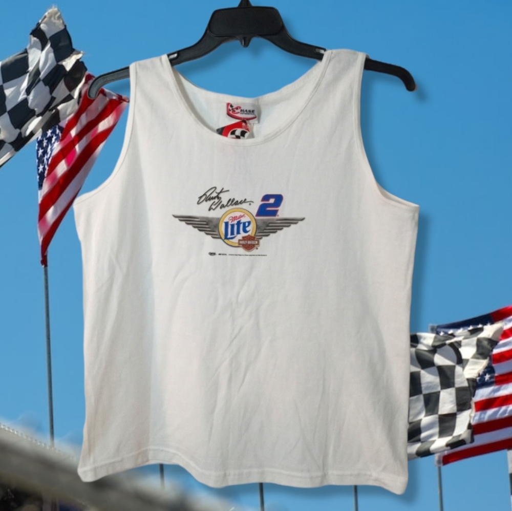 🏁NWT Vintage 2001 Rusty Wallace Miller Light Harley Davidson Tank Sz Lg Unisex